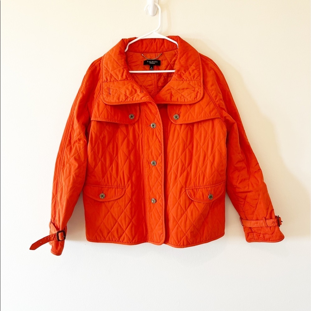Talbots Orange Quilted Puffer Jacket Coat Size Medium